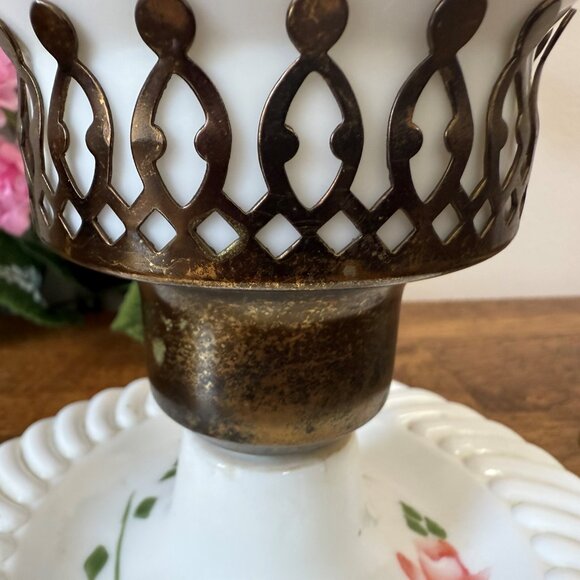 Hand Painted‎ Milk Glass Lamp Pink Rose Design Dim and Bright Switch Vintage - Picture 4 of 5